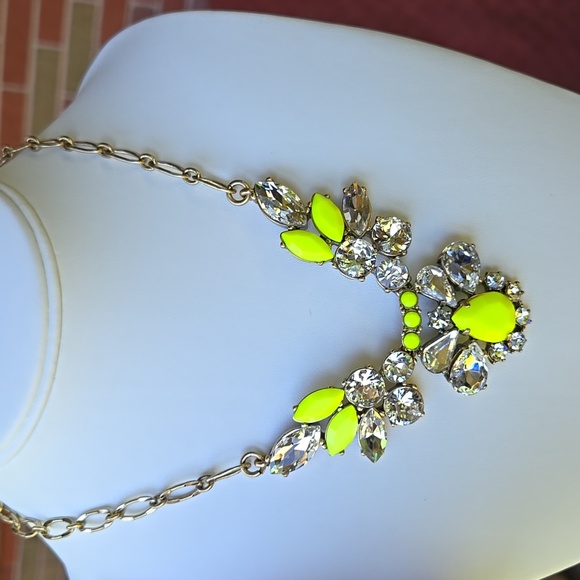 J Crew Gold (Brass Tone ?) and Neon Green Statement Crystal Necklace - Picture 13 of 13
